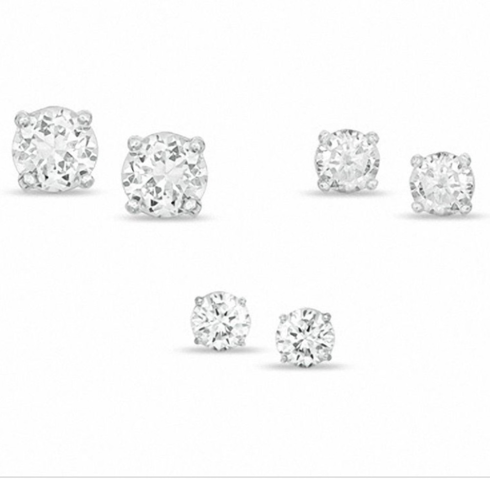 🟣 HANNAH Essentials 3 pairs CZ Stud Earrings NWT - Picture 2 of 5